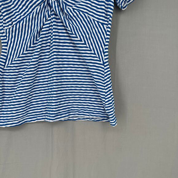 Y2K Vintage Top Womens Small Blue Striped Babydoll 90s Tee Cotton V Neck - Picture 5 of 9